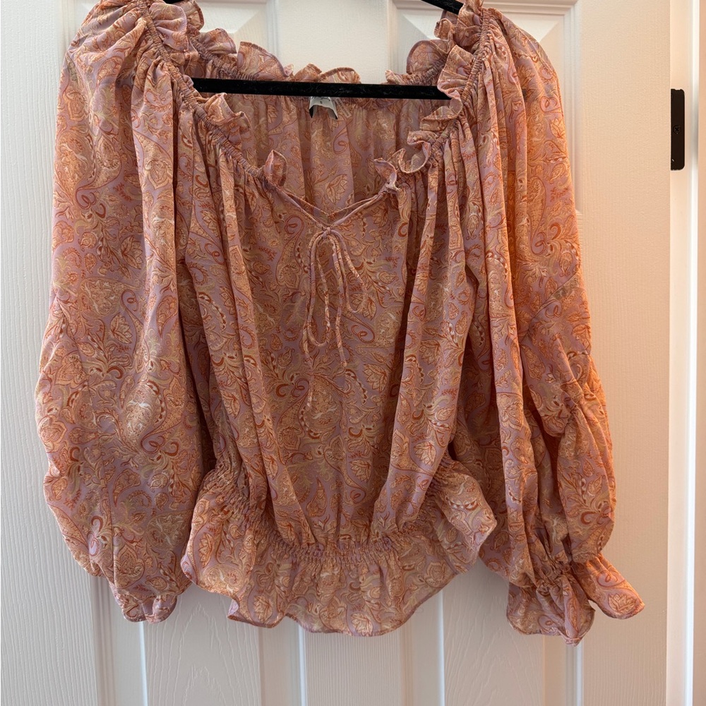 Dress Forum Paisley Ruffle Blouse - Peach